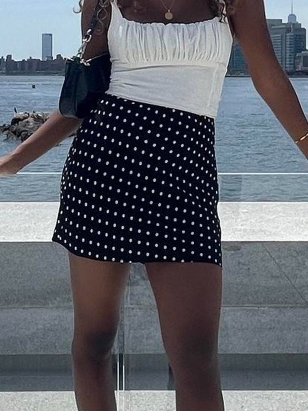 Madewell Black Mini Skirt with White Polka Dots